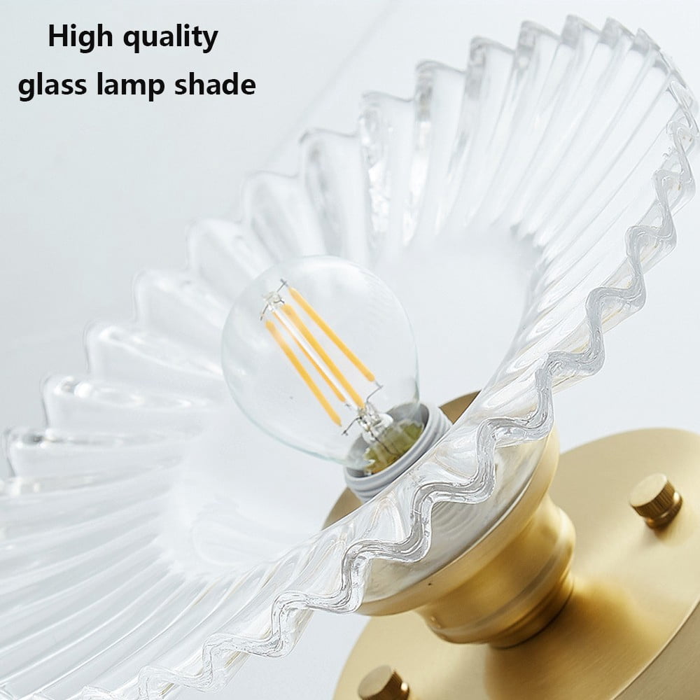 Litfad 1 Light Ceiling Lamp Flared Semi Flush Light Industrial Clear Ribbed Glass Ceiling Mount Light LED Close to Ceiling Light,Clear