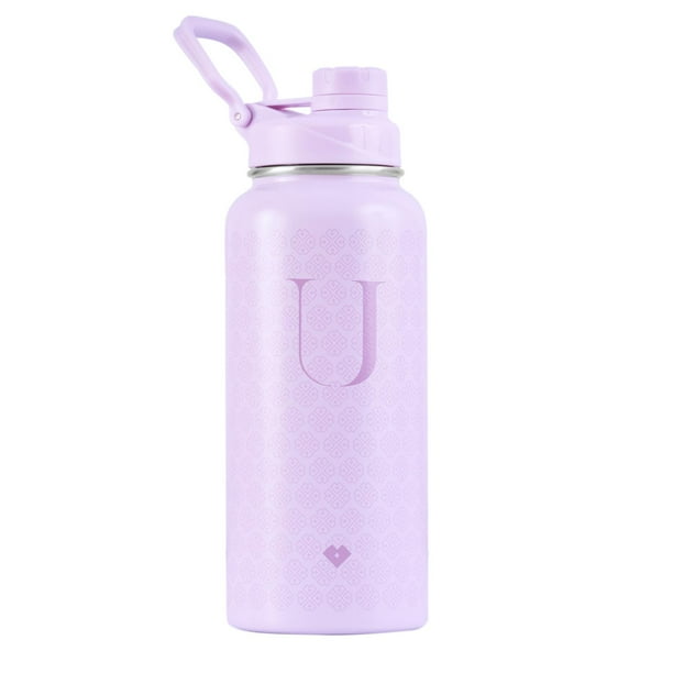 Termo de Acero Inoxidable Iniciales LuckyLy, Botella de Agua 1L, Letra A lila 1L