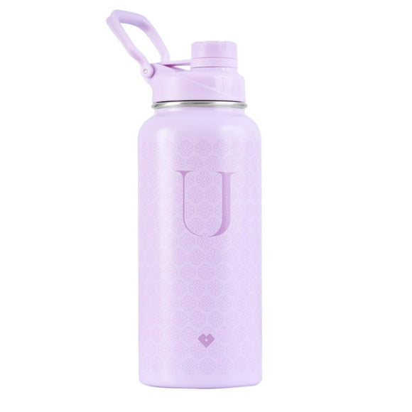 Termo de Acero Inoxidable Iniciales LuckyLy, Botella de Agua 1L, Letra A lila 1L