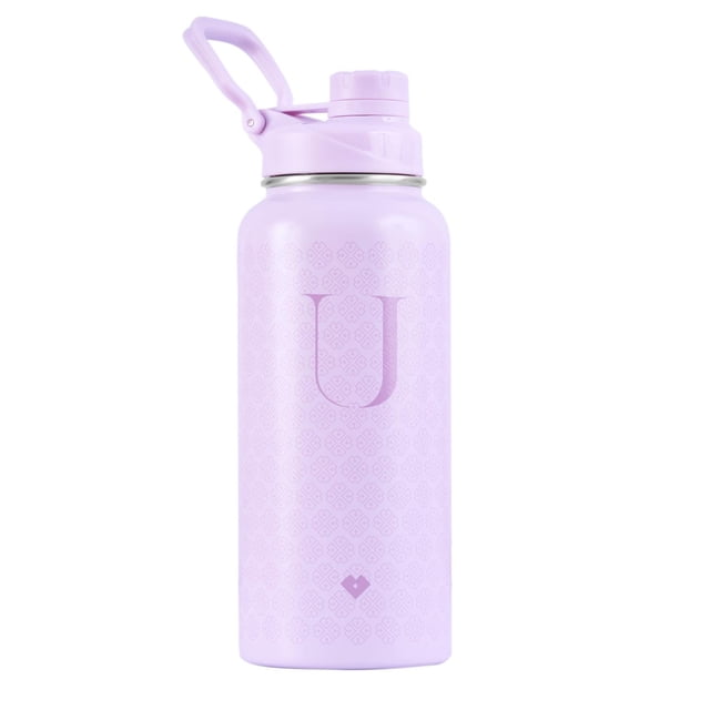 Termo de Acero Inoxidable Iniciales LuckyLy, Botella de Agua 1L, Letra A lila 1L