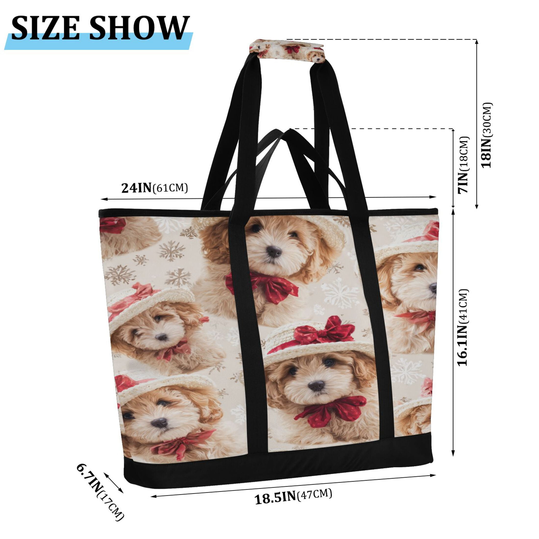 Large Hand-held Ice Pack Picnic Bag Insulation and Refrigeration Suitable for Shopping Picnics and Camping Yellow Christmas Puppy