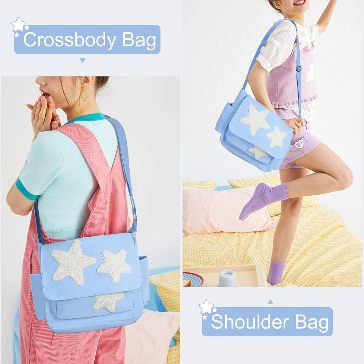 Cute Messenger Bag, Aesthetic Crossbody Bag, Y2K Star Grunge Bag Emo Shoulder Tote Purse for Women