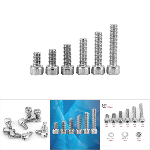 Akozon M3 M5 M6 M8 SS304 Acier Inoxydable Métrique Hexagonal Tête Machine Vis Ronde Prise Plate et Écrous Ensemble et Rondelles Assortiment Kit