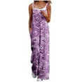 thumbnail image 2 of Casual Loose Jumpsuits For Women Trendy Printed Sleeveless Wide Leg Long Pant Rompers With Pockets Purple XL, 2 of 6