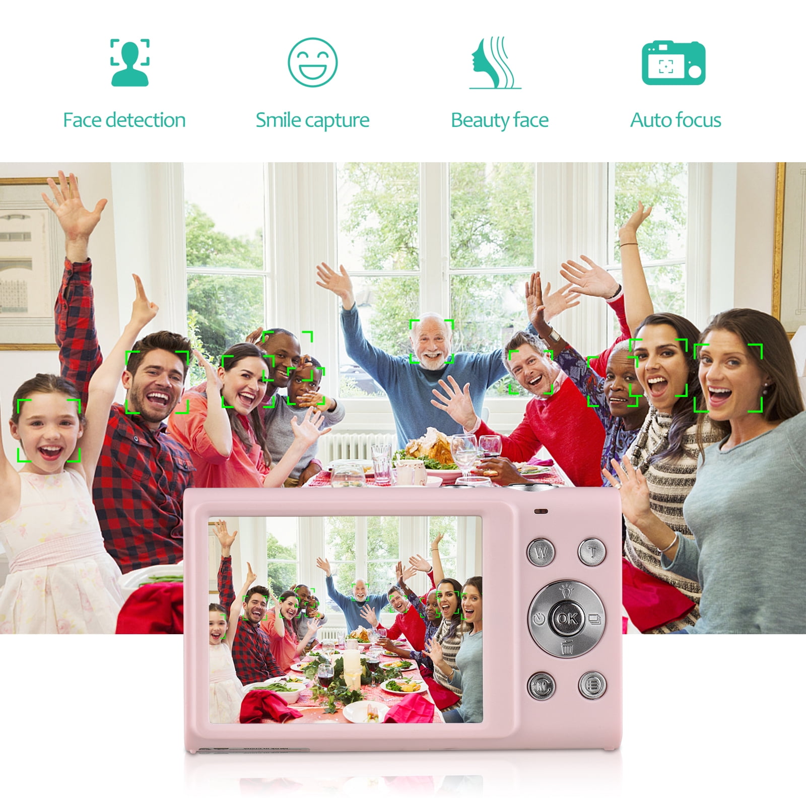 Andoer 2.7K Digital Camera Compact Video Camcorder 48MP Auto Focus 2.88 Inch IPS Screen 16X Zoom Anti-shake Face Detact Smile Capture Built-in LED Fill Light