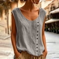 thumbnail image 2 of yoeyez Women's Cotton Linen Tank Top Sleeveless Scoop Neck Casual Blouse Summer Beach Loose Comfy Vest Tops for Women Gray,M, 2 of 7