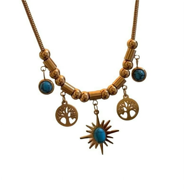 Zhuge Colgante de collar hecho a mano, collar con colgante de árbol de la vida, cadena de cuello corta Mangxing geométrica (oro)