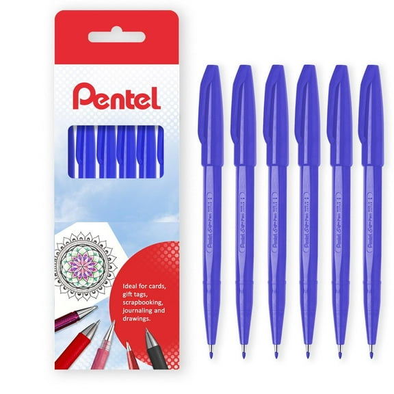 Pentel S520 Original Sign Pen Fibre Tip Marker Fineliner Pens - 2mm Nib - 1mm Line - Gift Box of 6 - Blue