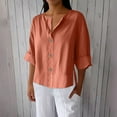 thumbnail image 2 of Button Down Shirts for Women 3/4 Sleeve Cotton and Linen Fashion Solid Color V Neck Loose T Thirt Blouse, 2 of 8