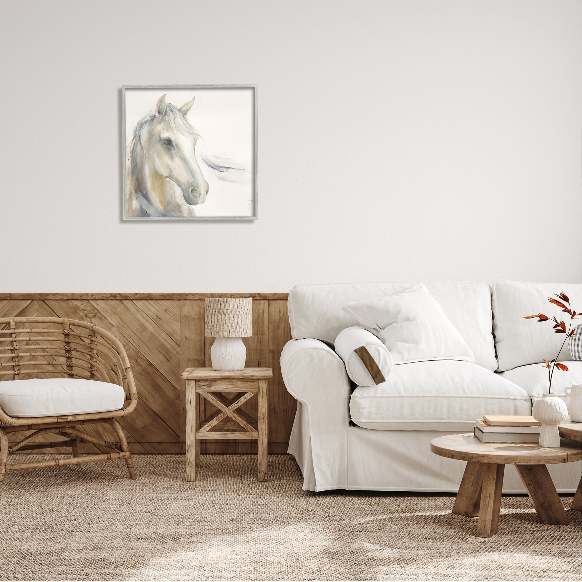 Stupell Industries Subtle Horse Portrait Animals & Insects Painting Gray Framed Art Print Wall Art, 24 x 24