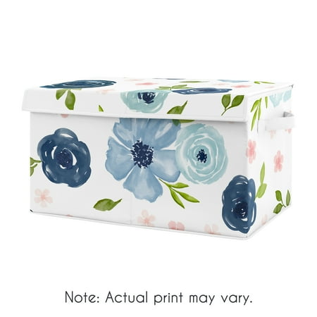 UPC: 0846480079682 | Watercolor Floral Navy Pink Rose Storage Fabric Toy Box by Sweet Jojo Designs
