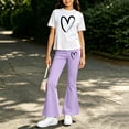 thumbnail image 6 of THDHVS Girls Fall Outfits,Girls Heart Print Round Neck Short Sleeve Top Stretchy Flared Pants Casual 2 Piece Set,Girls' Clothing Sets Purple 4-5 Years, 6 of 7