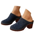 thumbnail image 3 of Women Platforms Heeled Sandals Leather Round Toe Mules Clogs Ankle Strap High Heel Summer Dress Solid Color Slipper Non Trendy Breathable Walking Vacation Outdoor Shoes, 3 of 9