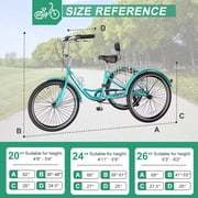 24/26'' Adult Tricycles for Women, Men with Big Basket, 7 Speed 3 Wheel Bikes for Adults, Low-Step Through Frame Tricycle for Adults Seniors, Stable and Safe