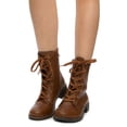 thumbnail image 2 of Metal Detail Brown Vegan Leather Lace Up Combat Boots, 2 of 5