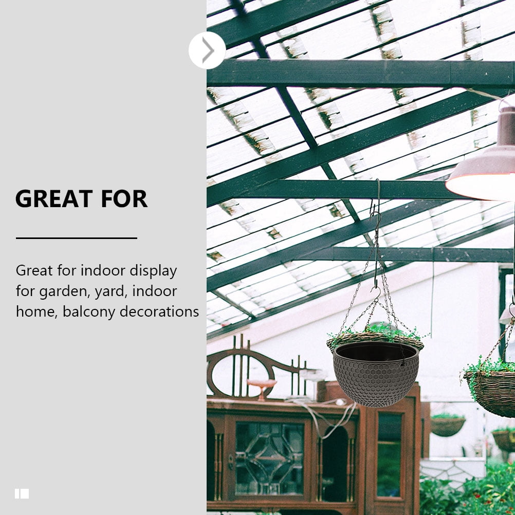IBASETOY 2Pcs Dark Grey Plastic Round Hanging Planter Basket with Hook for Indoor Outdoor Succulent Display