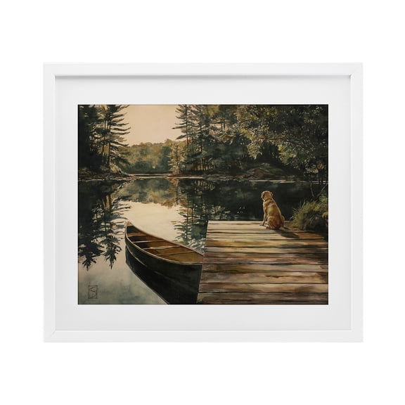 Lake Life at Sunset White Framed Print Under Glass, design by Sara Culpepper