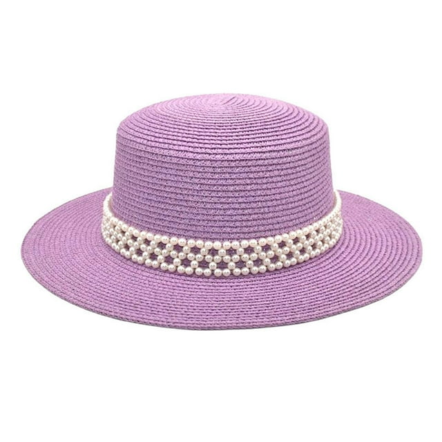 Adults Unisex Retro Western Cowboy Riding Hat Leather Belt Pearl Wide Cap Straw Hat