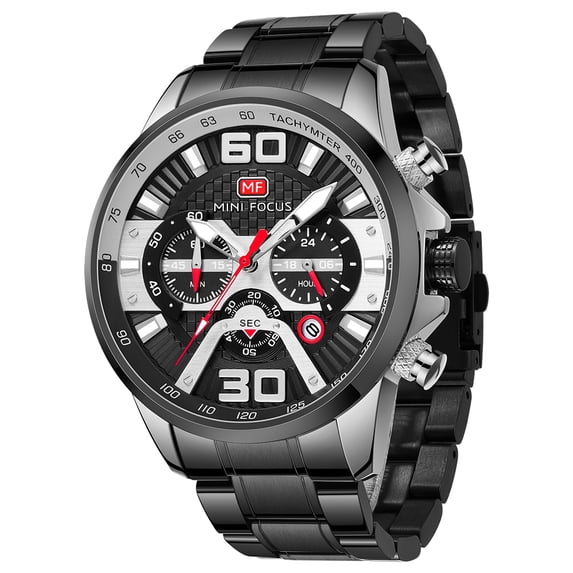 Men's Fashion Quartz Stainless Steel Wrist Watch Black Analog 3 Dial Chronograph
