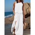 thumbnail image 5 of Jaimenalin Women'S Crew Neck Sleeveless Elastic Waist Slit Maxi Dress White M, 5 of 6