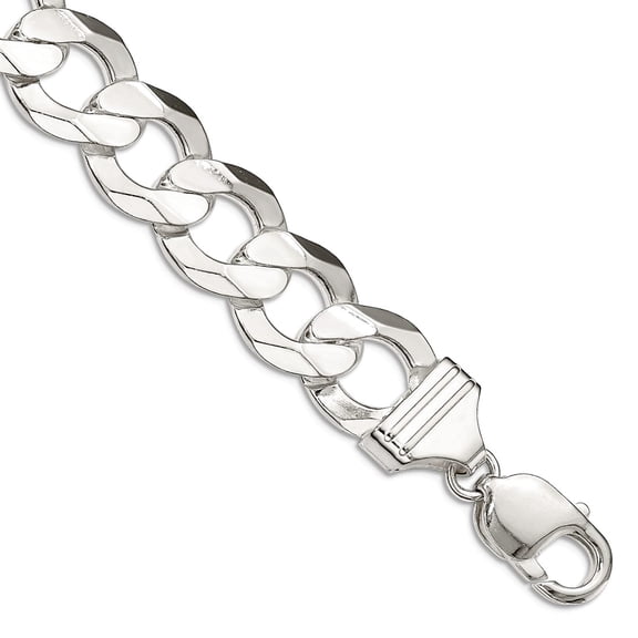 925 Sterling Silver Solid 13.8mm Concave Beveled Curb Chain Bracelet 9 Inch Link Bracelet for Women and Men