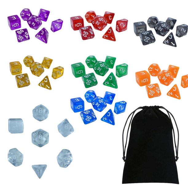 Juego de 7 dados poliédricos, dados de juego de rol, dados D6 D4 D8 D10 D12 D20, dados de juego de mesa