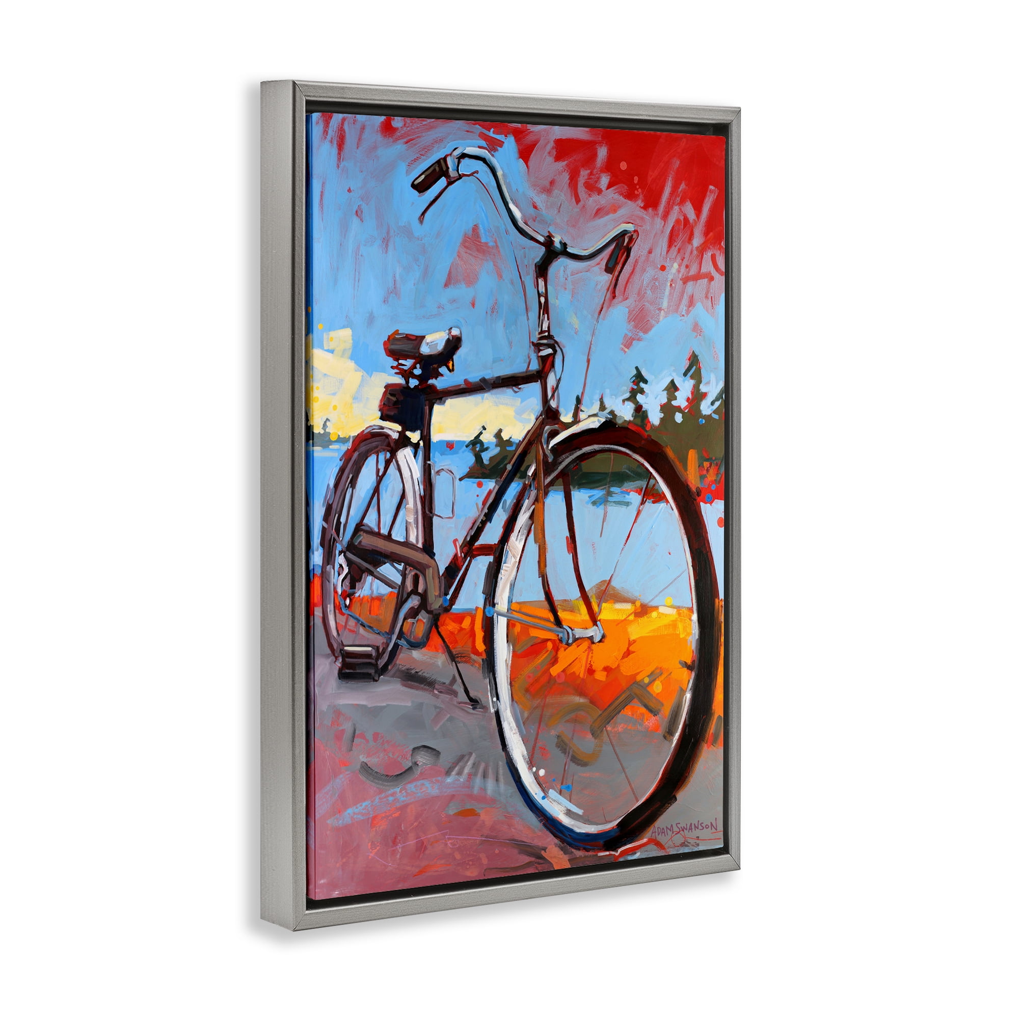 Tonight Bicycle Journey Gray Framed Floater Canvas Wall Art, design by Adam Swanson