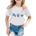 thumbnail image 2 of shoper Teen Girl Shirts Printed Pattern Comfy Short Sleeve Round Neck Shirt Holidays Tops Girl Clothes Summer White 130, 2 of 4