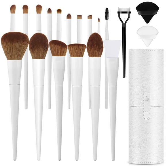 Set de brochas de maquillaje LUXBRU, 20 unidades, con funda y 2 bolsas de polvo, color blanco
