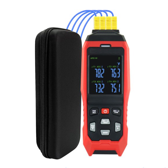 Thermocouple Thermometer Data Logger 4 Channels Digital K Type Thermometer with 5000 Groups Programmable Temperature Recording -328~2501℉ Measuring Range, Aud