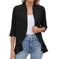 thumbnail image 2 of Conairie Summer Cardigan for Women 3/4 Sleeves Open Front Lightweight Casual Tops Soft Netted Knit Draped Ruffles Cover U.S Black XXL, 2 of 5