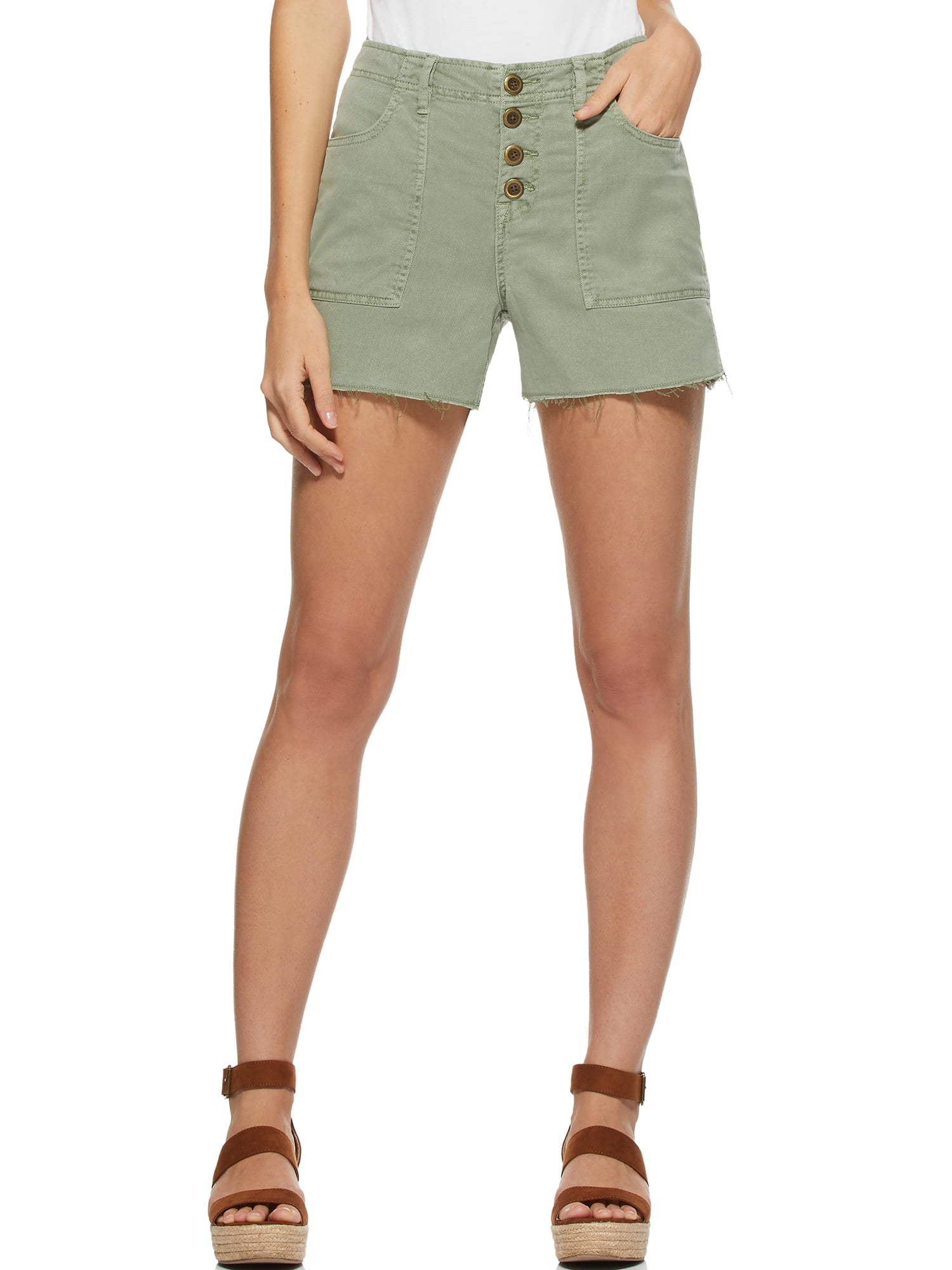 Scoop Women's Button Front Frayed Hem Cargo Shorts