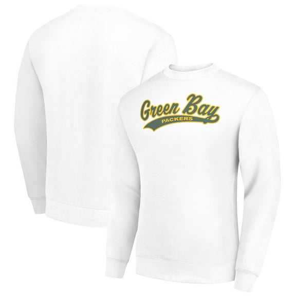 Men's Starter White Green Bay Packers Tailsweep Team Graphic Tri-Blend Fleece Pullover Sweatshirt