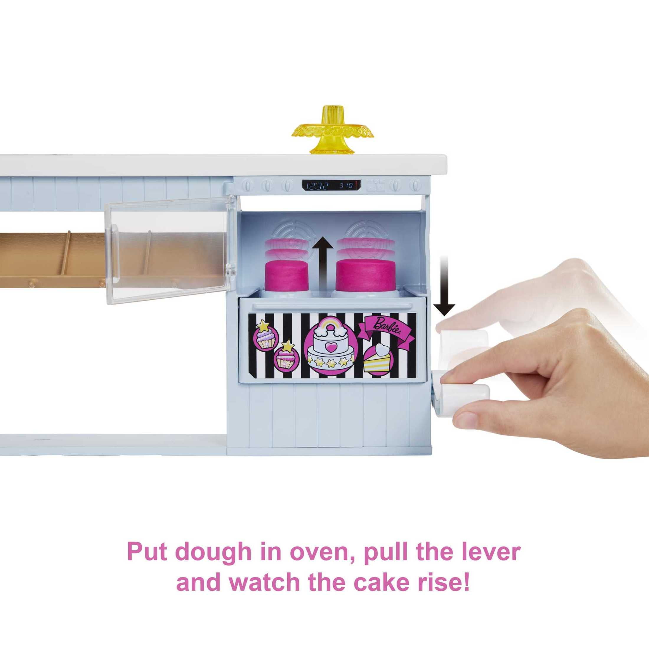 Barbie Bakery Doll & 20+ Accessories, Pink-Haired Petite Doll, Baking Station & Cake-Making Toys