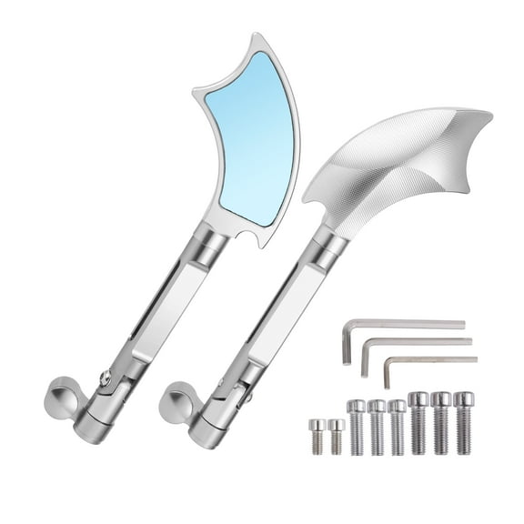 Unique Bargains 1 Set Motorcycle Rear View Mirrors Universal Aluminum Alloy Blue Glass Bar End Side Mirrors Mount Silver Tone Straight Handle