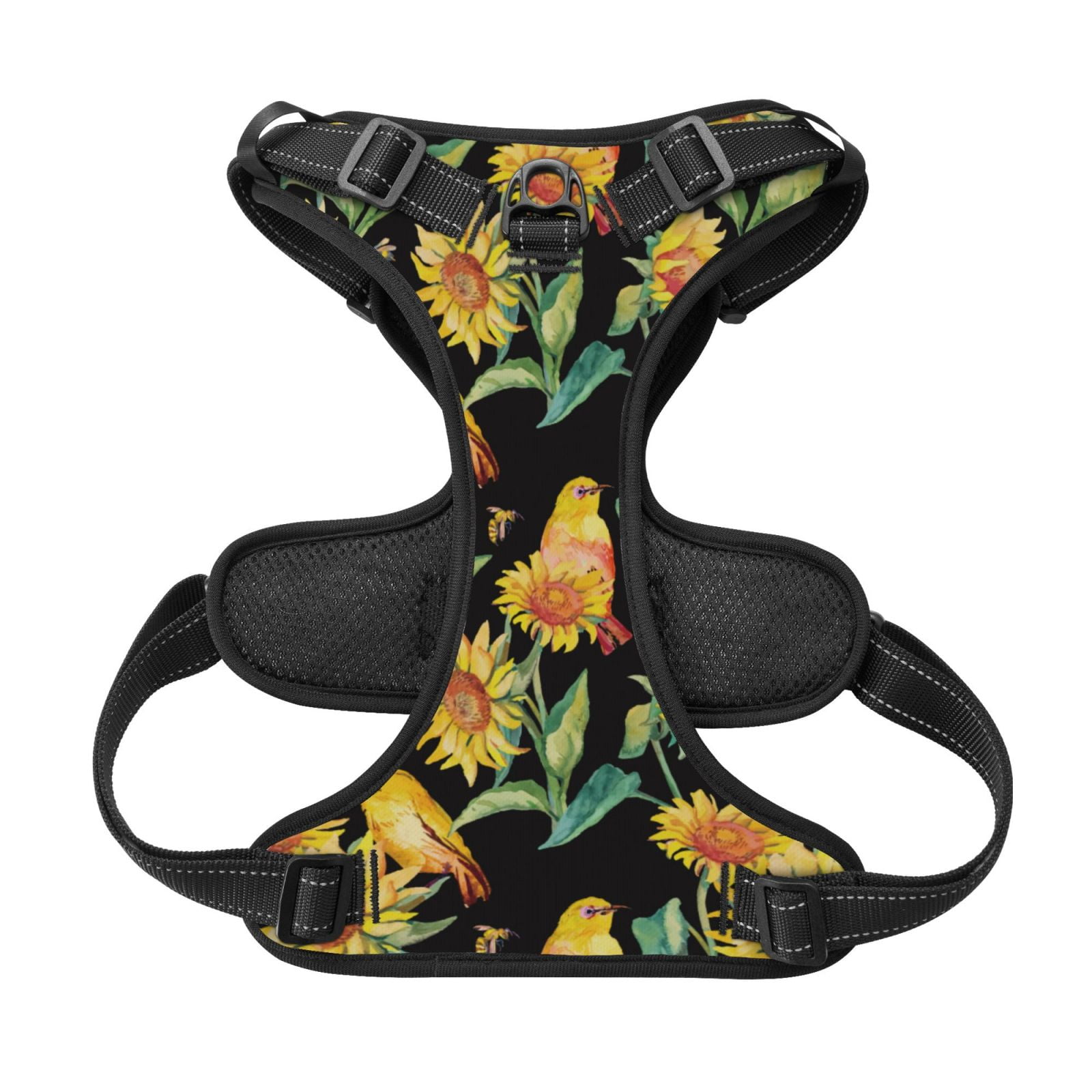 Kdxio Sunflowers And Bird Print No Pull Dog Harness Adjustable Reflective Oxford Easy Control Medium Large Dog Harness for Training and Everyday-Medium