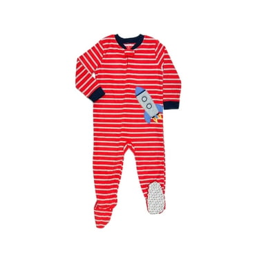 Carter's Boy's Red Striped Space Rocket Fleece Footed Pajama Sleeper (Size 4T)
