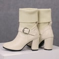 thumbnail image 6 of YLYL Women's Mid-Calf Boots Leather Knitted Heel Closed Pointed Buckle Block Non-Slip Business Party Boots, 6 of 8
