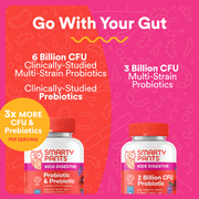 SmartyPants Kids Digestive Probiotic & Prebiotic Gummies, 6 Billion CFUs, New Formula, 60 Ct