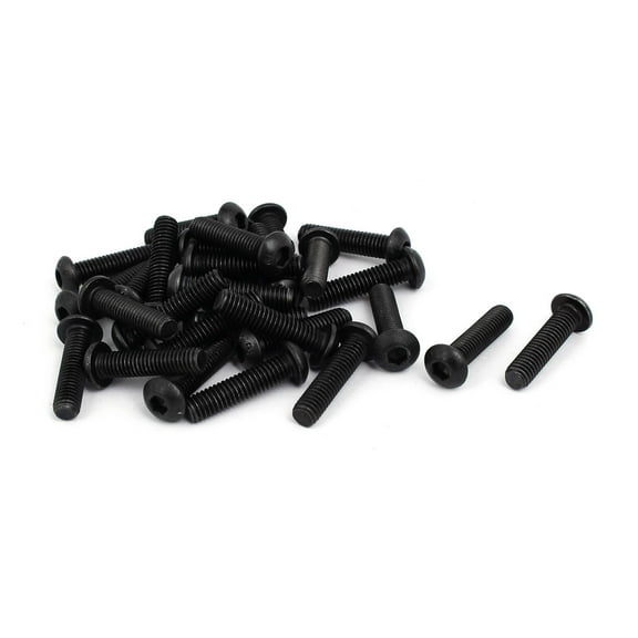 Unique Bargains M6x25mm 10.9 Grade Metal Button Head Hex Socket Cap Screw Bolt Black 30Pcs