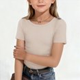 thumbnail image 2 of kpoplk Girls Pleated Short Sleeve T Shirts Kids Summer Crewneck Shirts Casual Tops Tees 5-14 Years(Beige,11-12 Y), 2 of 4