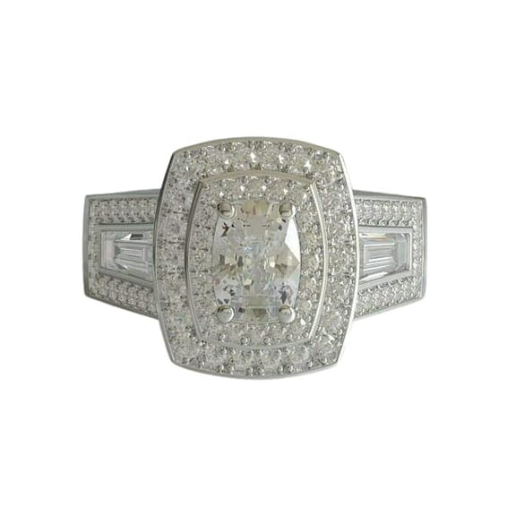 HeartsAndYou 4ct Cushion Cut Moissanite Engagement Ring for Women Double Halo 18k White Gold over Silver