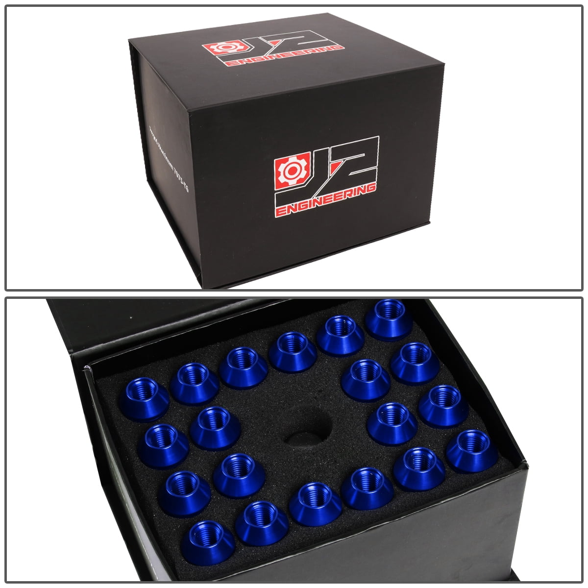 J2 Engineering LN-T7-026-15-BL J2 Engineering 7075 -T6 Forged Aluminum M12 x 1.5 20 Pcs 70mm Open End Lug Nut Set w/ Adapter ( Blue )