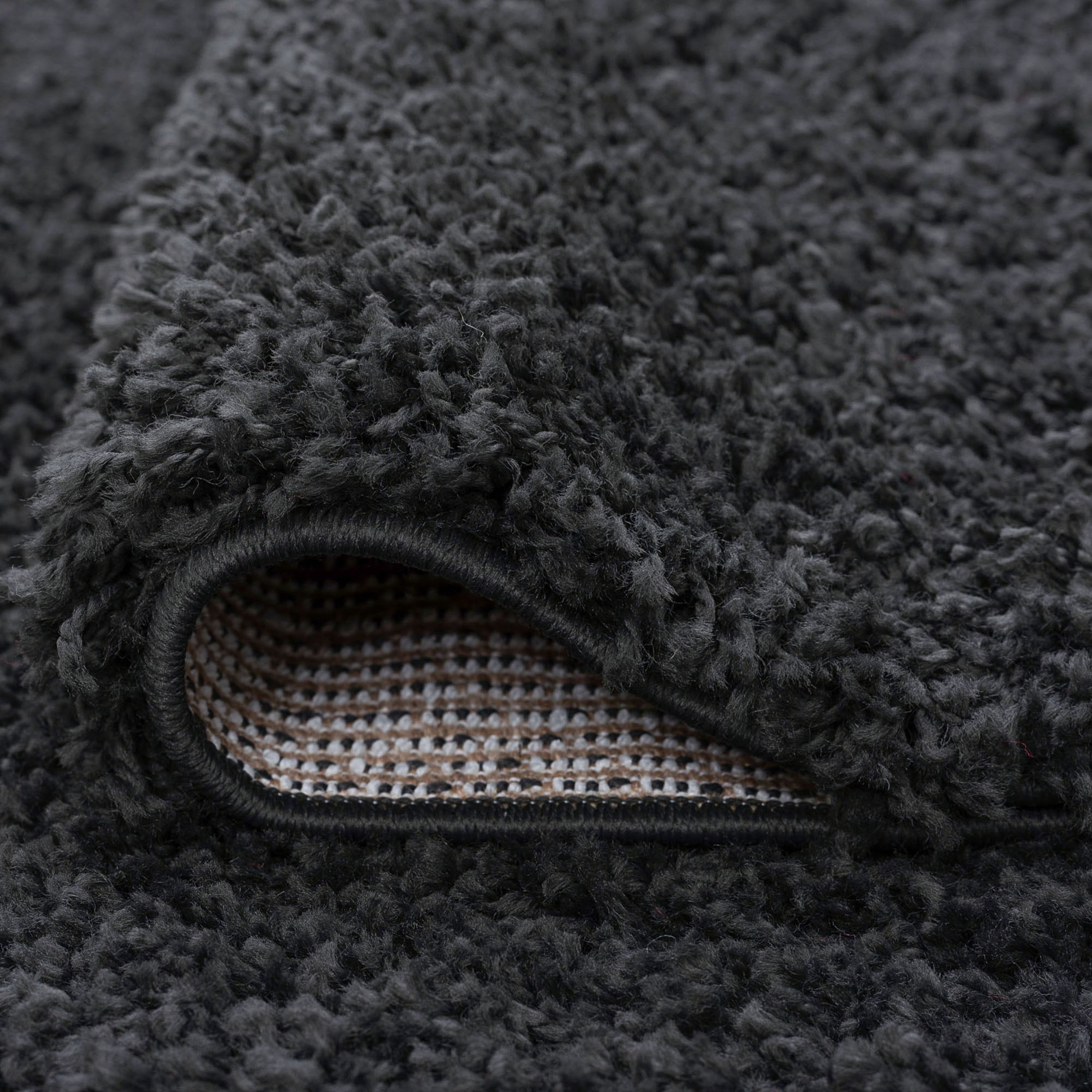 Transitional 5x8 Area Rug Shag Thick (5'3'' x 7'3'') Solid Dark Gray Living Room Easy to Clean