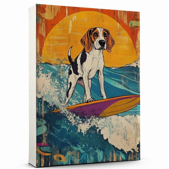 Treeing Walker Coonhound Dog Surfboard Art Stretched Canvas Size 8x12 – Treeing Walker Coonhound Dog Playing Surfboard Wall Art, Dog Lover Canvas, Sports Theme Decor for Living Room