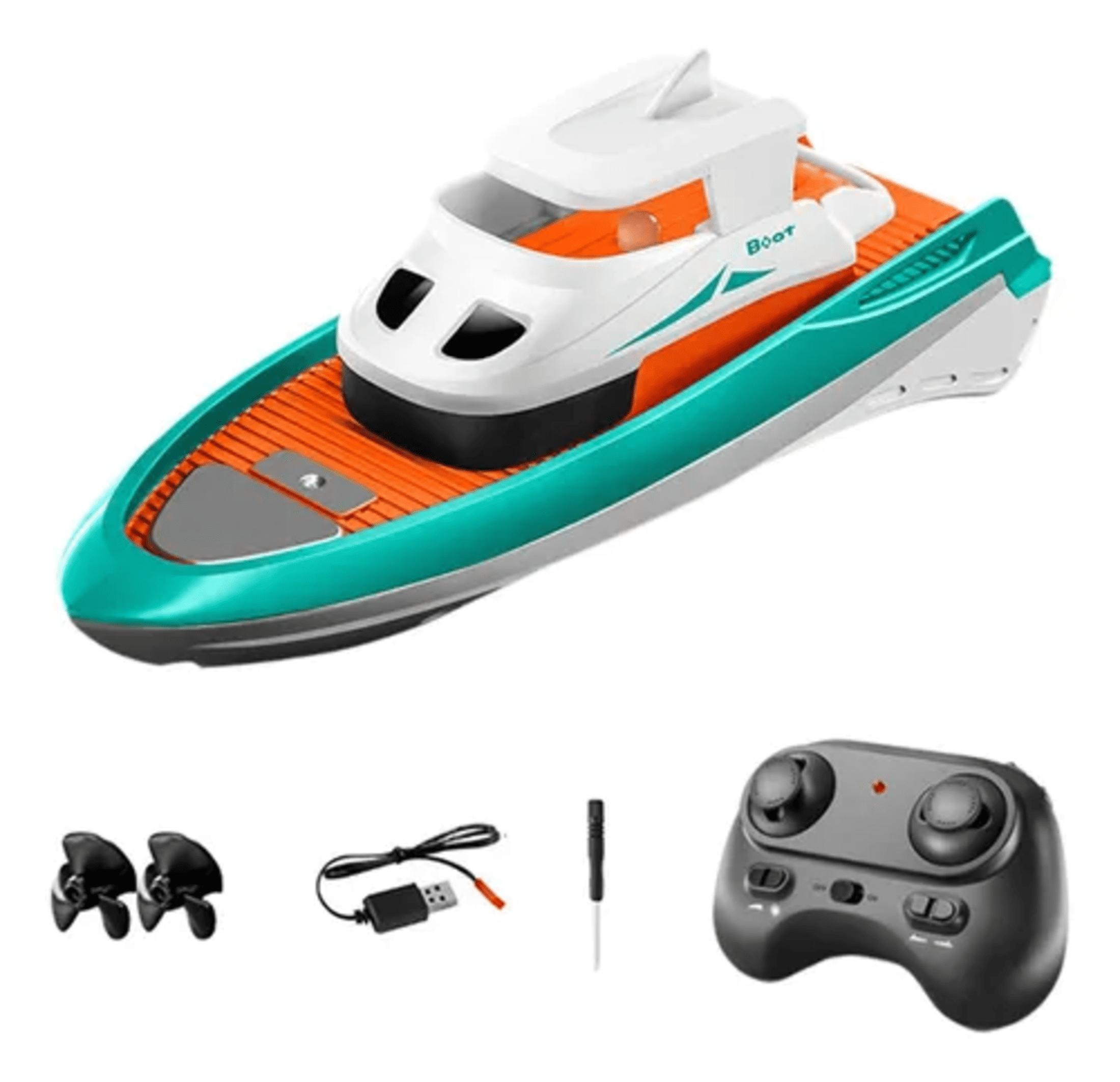 RC Rescue Ship, Funtogether Toys, Tugboat with Working Lights & Dual Propellers, Rechargeable Pool Toy