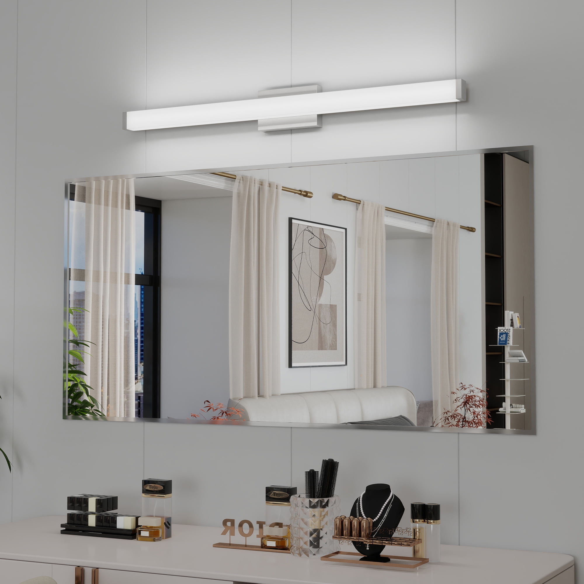 TICOZE 41 Inch Brushed Nickel Modern LED Vanity Light Bar, 24W 6000K Cool White, Energy Saving Bathroom Mirror Light Fixture