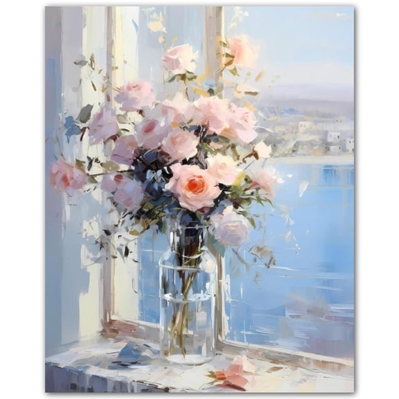 Pink Flowers in Vase Artwork Pink Floral Wall Art poster Flower Painting for Girls Bedroom or Bathroom Decor - Soft Pink Botanical Poster for Feminine or Modern Spaces