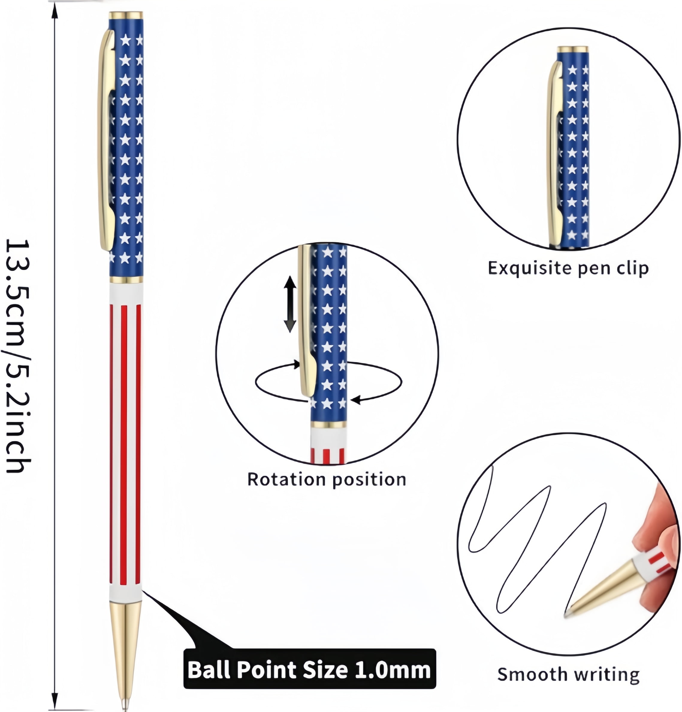 20 Pack American Flag Ballpoint Pens – Metal Patriotic Pens, Smooth Writing USA Flag Pens for Office, Teachers & Gifts