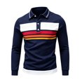 thumbnail image 3 of XFeng Men Striped Long Sleeve Polo Shirt Contrast Collar Casual Golf Top, 3 of 4